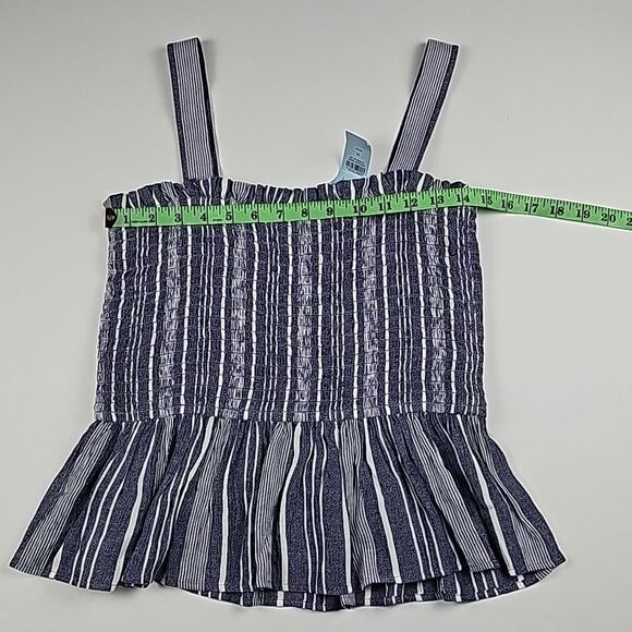 LOFT -241 NWT Blue White Striped Smocked Peplum Tank Top Blouse Women's Medium - Picture 8 of 9